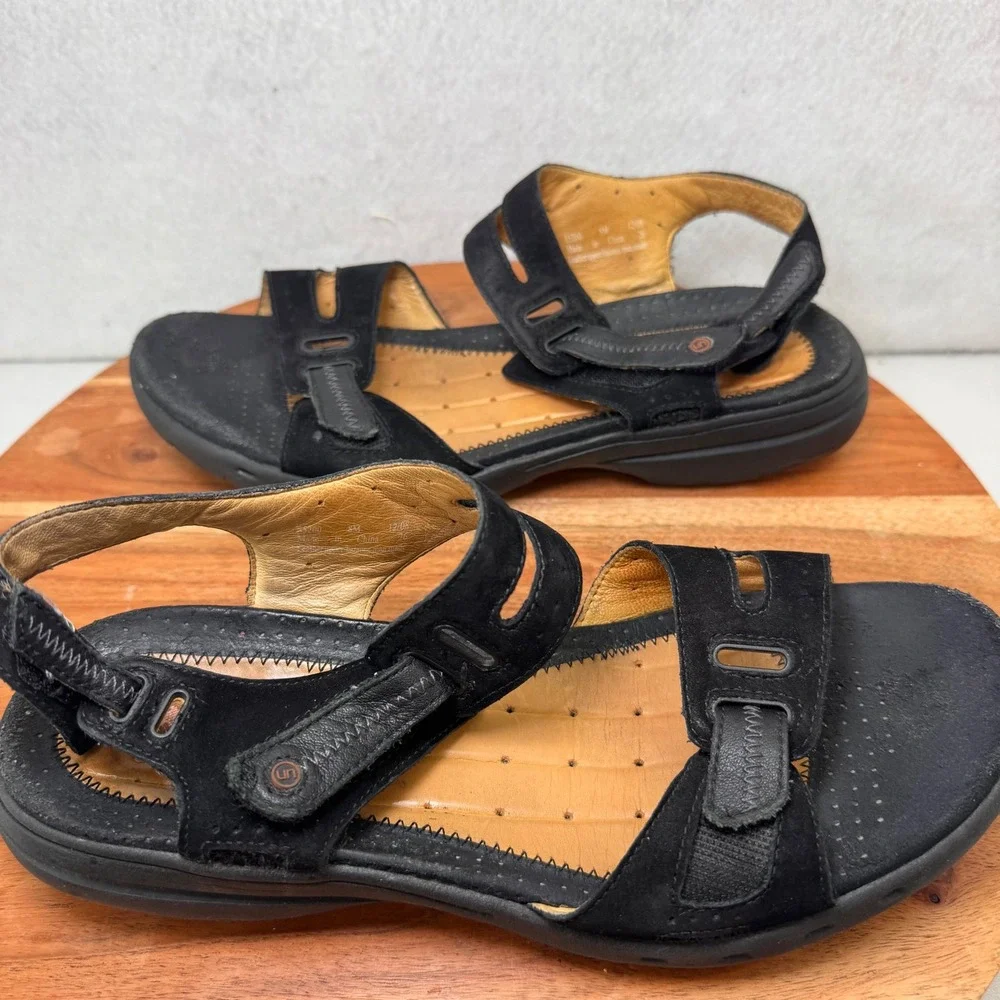 Unstructured by Clarks Black Leather Sandals Comfort Adjustable Straps Womens 8M